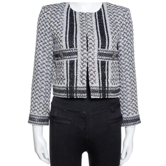 CHANEL Jackets & Blazers - CHANEL Women’s White & Black Tweed 2015 Paris-Dubai Evening Sequin Jacket- EU 38